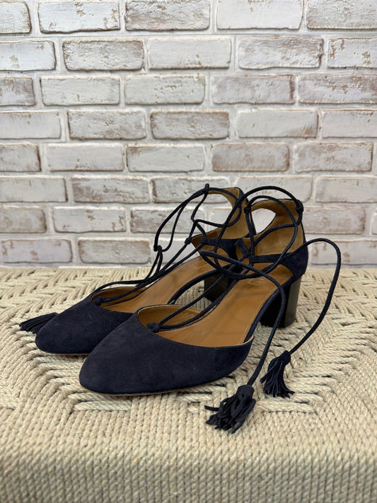 Aquazzura Firenze Suede Tassel Heels, Navy, 39.5, Used - Good