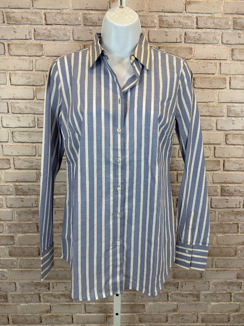Ann Taylor Blouse, Blue/white stripes, 2, Used - Excellent