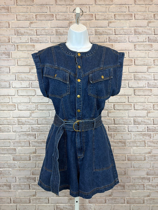 Free Market Romper, Denim, Small, New With Tags
