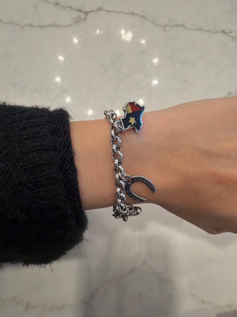 Brighton Texas Charm bracelet, Silver, One Size, Used - Good