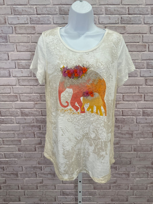 Style & Co Tee shirt, Beige multi, Medium, Used - Good