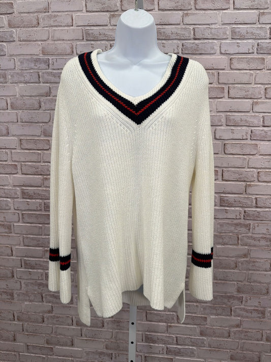 Cabi Sweater, white/navy/red, Large, Used - Good