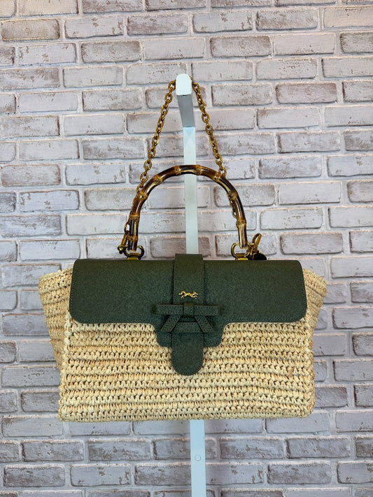 MME.Mink Handbag, Green/straw, One Size, Brand New