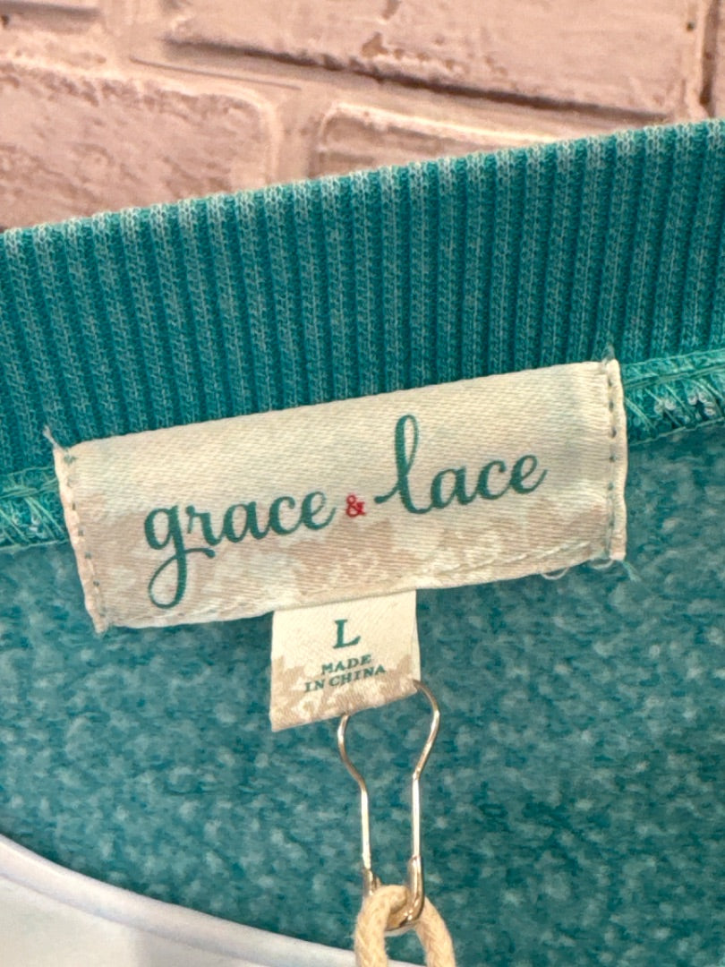 Grace & Lace sweater, Turquoise, Large, New With Tags