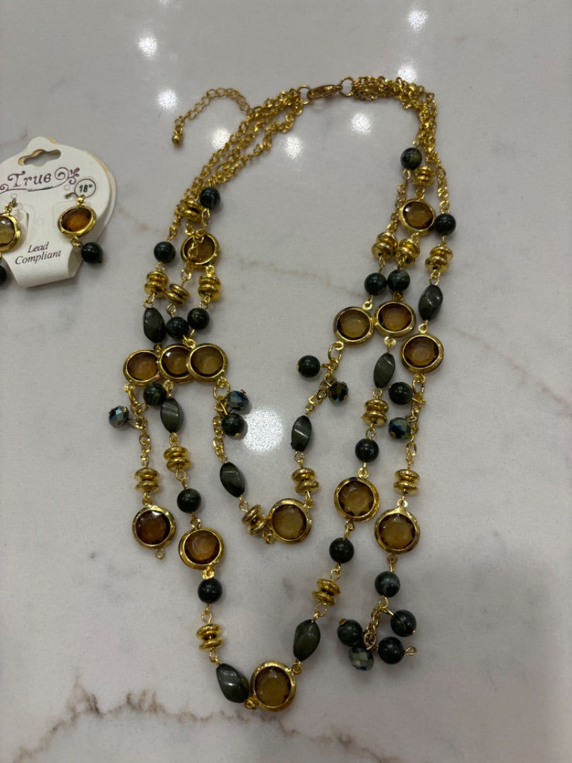 Various Necklace, Gold/green, One Size