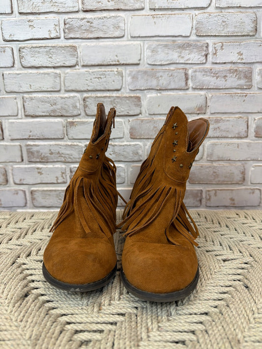 Adriana New York Leonard-46 Studded Fringe Cowgirl Boots, Tan, 9, Used - Excellent