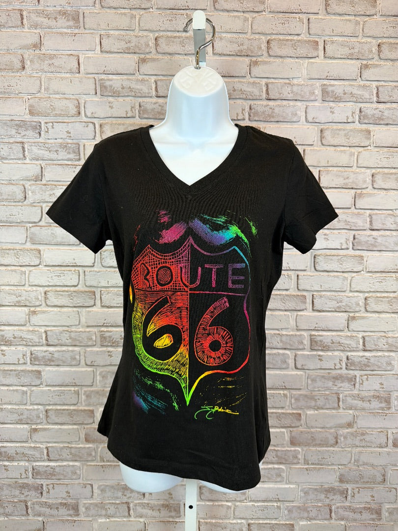 District Route 66 Tee shirt, black multi, Small, Used - Good
