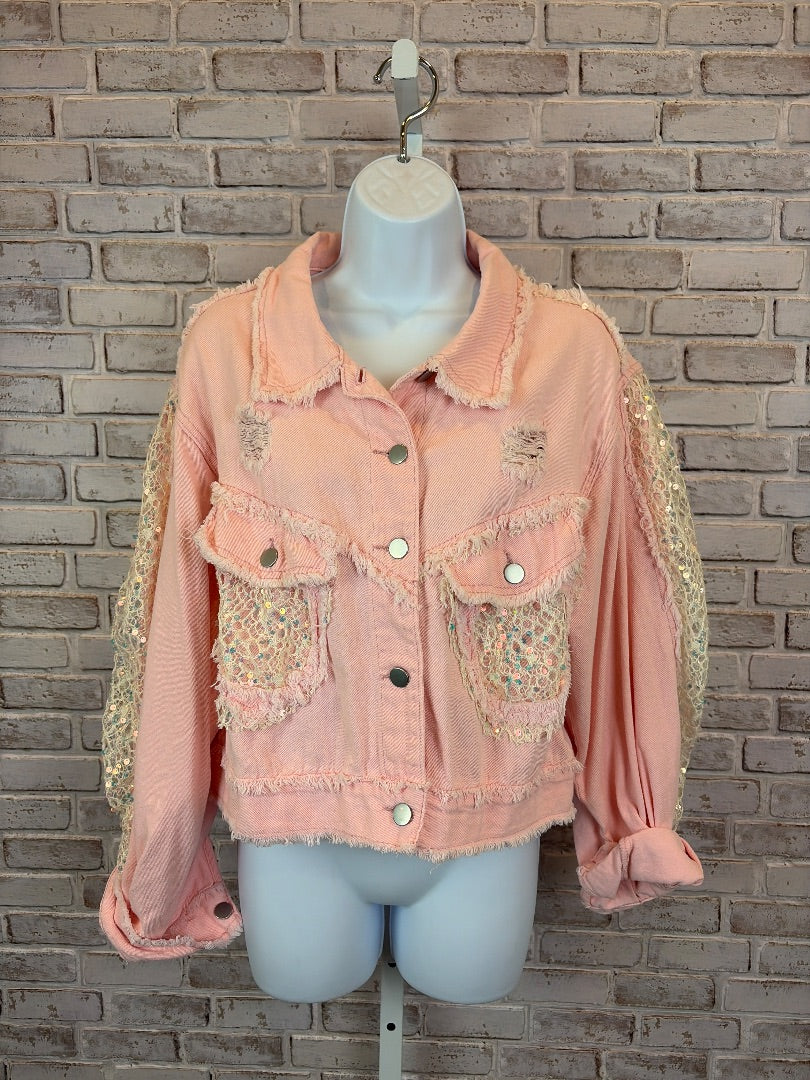 POL Jacket, Pink denim multi, Large, Used - Excellent