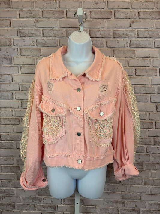 POL Jacket, Pink denim multi, Large, Used - Excellent