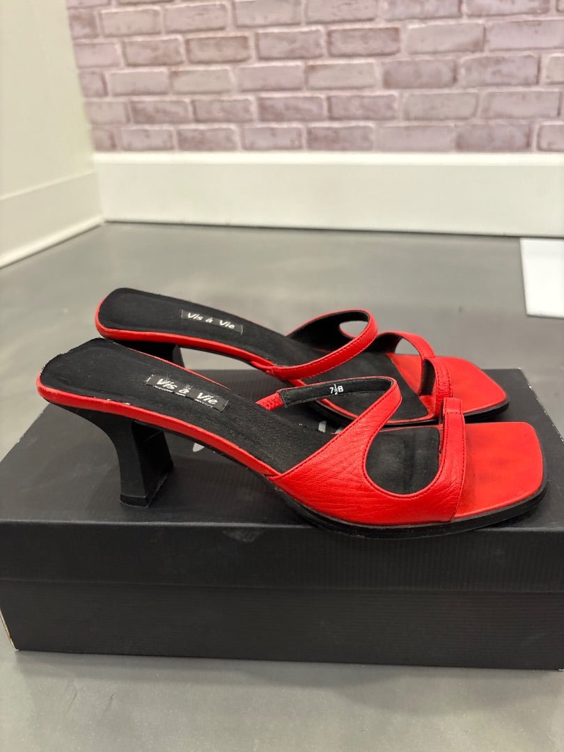 vis a vie Heels, Red, 7.5, Used - Good - Chill Boutique Consignment